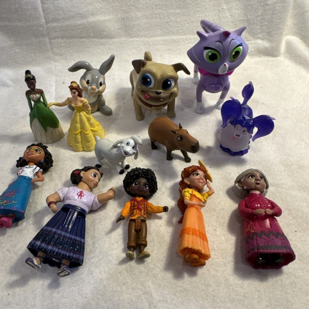 Disney Lot 13 Plastic Figures Cake Toppers Princess Encanto Puppy Dog Pals Pets